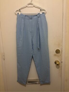 Koton AFARA Light Blue Textured Belted Tapered Pants | Size 42 (Approx. US M/L)